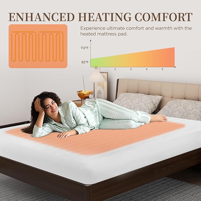 Heated Mattress Pad Twin XL Size-Single Controller Electric Mattress Pad with Deep Pocket,6 Heat Settings & 1-10 Auto Shut Off Electric Bed Warmer,ETL Certified,Machine Washable(39"x80")
