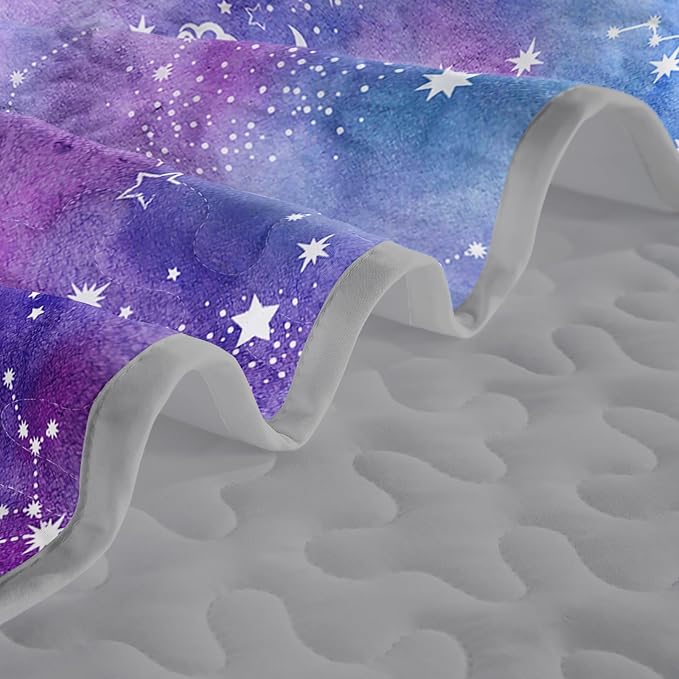 QOOMO Purple Galaxy Quilt Set Full/Queen Size,Starry Sky Bedspread Coverlet Set,Starry Sky 3Pcs Bedding Set Printed Quilt with 2 Pillowcases,Soft and Lightweight,for All Seasons