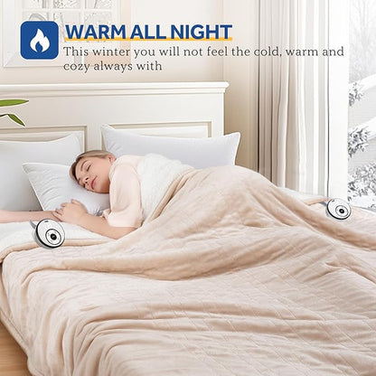 Sealy Electric Blanket King 100"*90",Super Cozy Flannel to Sherpa Reversible Heated Blanket King Size with 10 Heating Levels & 1-12 Hours Auto Off Overheating Protection Machine Washable,Beige