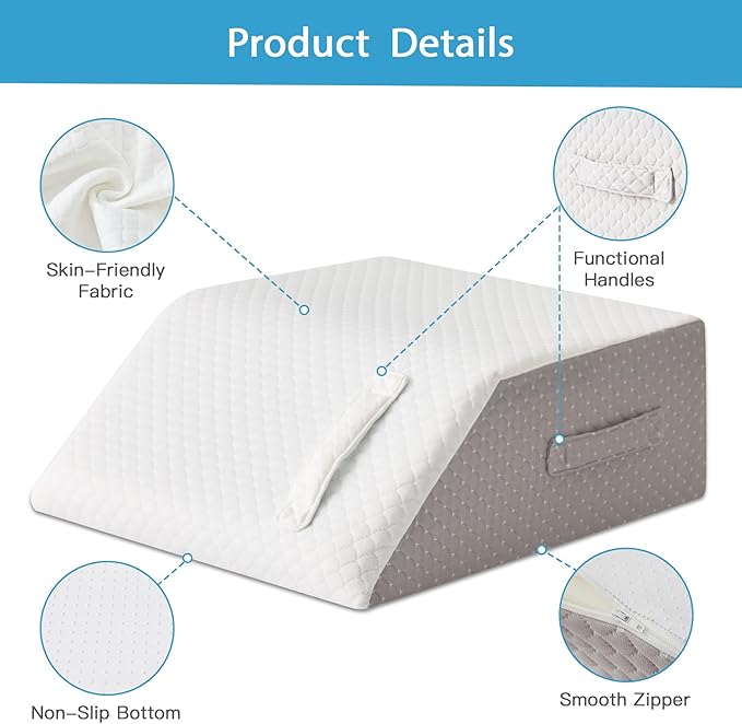Leg Pillow Elevation Blood Circulation, Leg Wedge for Elevation for Swelling, Leg Elevating Pillow for After Surgery, Memory Foam Foot Knee Pillow for Back Sleeping 24×22×8 Inch White/Grey