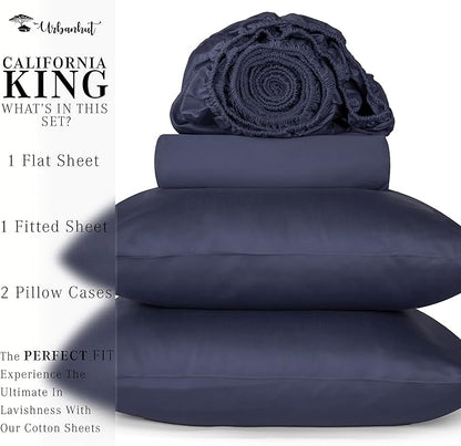 URBANHUT 1000 Thread Count California King Sheet Set Egyptian Cotton, Long Staple Soft & Breathable, 4 Pc Bed Sheet Sets, Luxury Hotel Sateen Sheets Fits 16" Deep Pocket - Navy Blue
