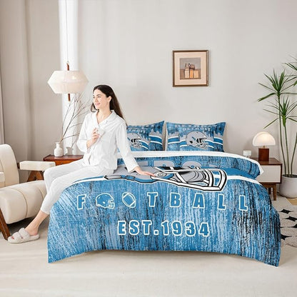 Erosebridal Classic Football Bedding Set Queen Football Bed in A Bag for Boys Men Women Sports Helmet Bed Set Rugby Sports Decor Comforter Sets with Sheets 7 Pieces