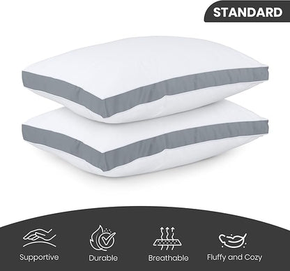 Utopia Bedding Bed Pillows for Sleeping Standard Size (Grey), Set of 2, Soft & Fluffy Pillow with Down Alternative Filling, Cooling, Hotel Quality, Gusseted Pillow for Back, Stomach or Side Sleepers