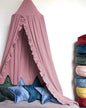 Bed Canopy with Frills Reading Nook Game Tent for Kids Boho Hanging Net Play Room Decor(Dusty Rose)