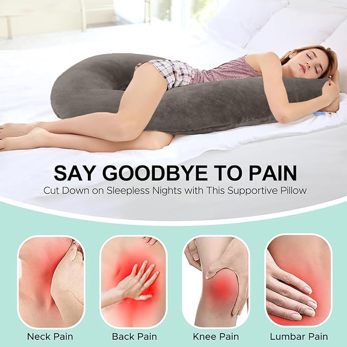 Body Pillow for Adults - Soft Long Bed Pillows Insert for Sleeping - Shredded Memory Foam and Removable Washable Cover - Swan Shaped Side Sleeper Pregnancy Pillow 49 Inch (Brown)