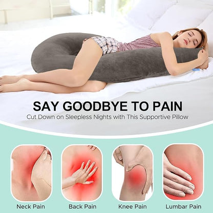 Body Pillow for Adults - Soft Long Bed Pillows Insert for Sleeping - Shredded Memory Foam and Removable Washable Cover - Swan Shaped Side Sleeper Pregnancy Pillow 49 Inch (Brown)