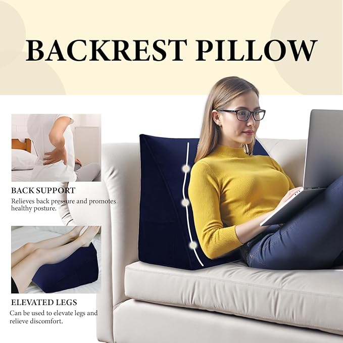 Wedge Pillow Headboard Reading Pillow Triangular Backrest Support Pillow for Sitting in Bed Positioning Support Pillow for Sofa Daybed Removable Cover