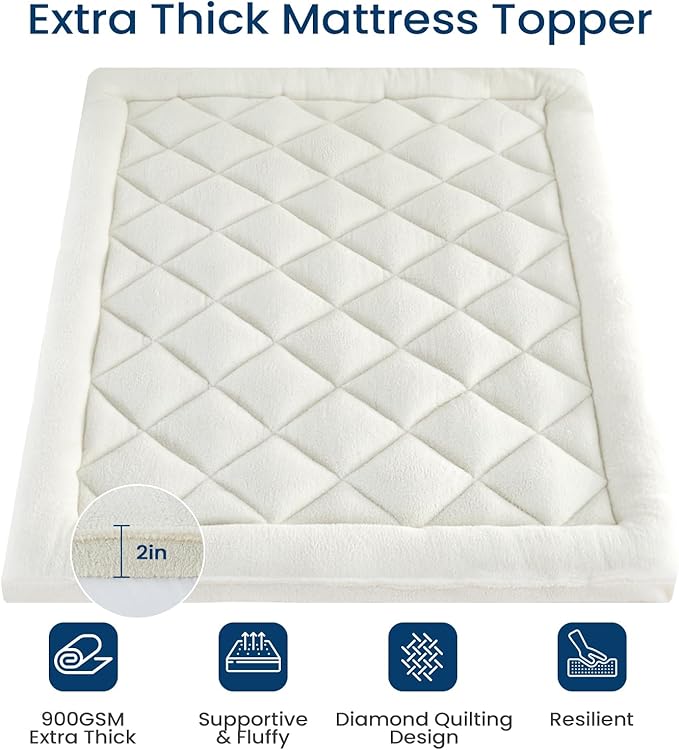 Mattress Topper California King for Back Pain Thick Mattress Pad Cover Sherpa Plush Pillow Top Down Alternative Fill Mattress Cover with 8-22 Inch Deep Pocket