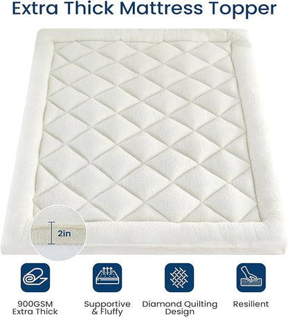 Mattress Topper California King for Back Pain Thick Mattress Pad Cover Sherpa Plush Pillow Top Down Alternative Fill Mattress Cover with 8-22 Inch Deep Pocket