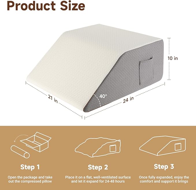 10" Leg Elevation Pillow, Leg Wedge Pillow for Swelling and Blood Circulation, Leg Pillow for After Surgery Recovery, Knee Hip Ankles Back Pain Relief, Knee Pillow for Sleeping, Removable Cover, Grey