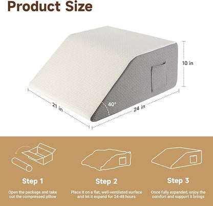 10" Leg Elevation Pillow, Leg Wedge Pillow for Swelling and Blood Circulation, Leg Pillow for After Surgery Recovery, Knee Hip Ankles Back Pain Relief, Knee Pillow for Sleeping, Removable Cover, Grey