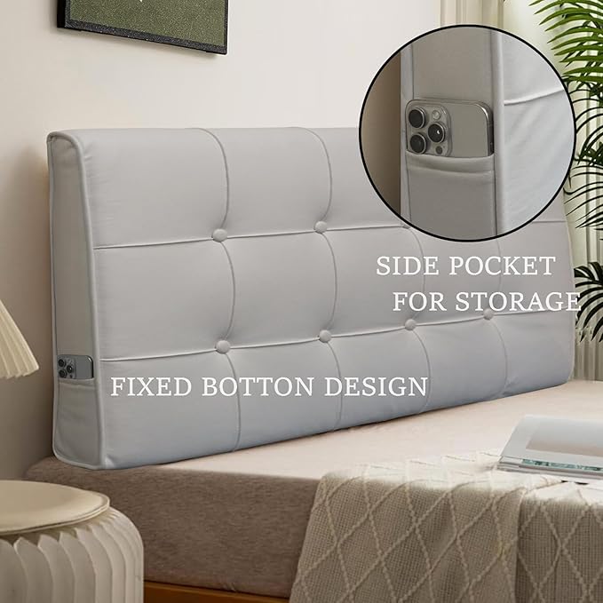 BCU Pillow Headboard Twin XL Upholstered Tufted Headboard with Hidden Fixed Strap Side Pocket for Adjustable Bed College Dorm Room Bed Sofa, Grey