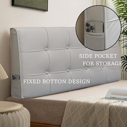 BCU Pillow Headboard Queen Size Upholstered Soft Tufted Headboard with Removable Cover Side Pocket for Adjustable Bed Reading Sofa, Grey