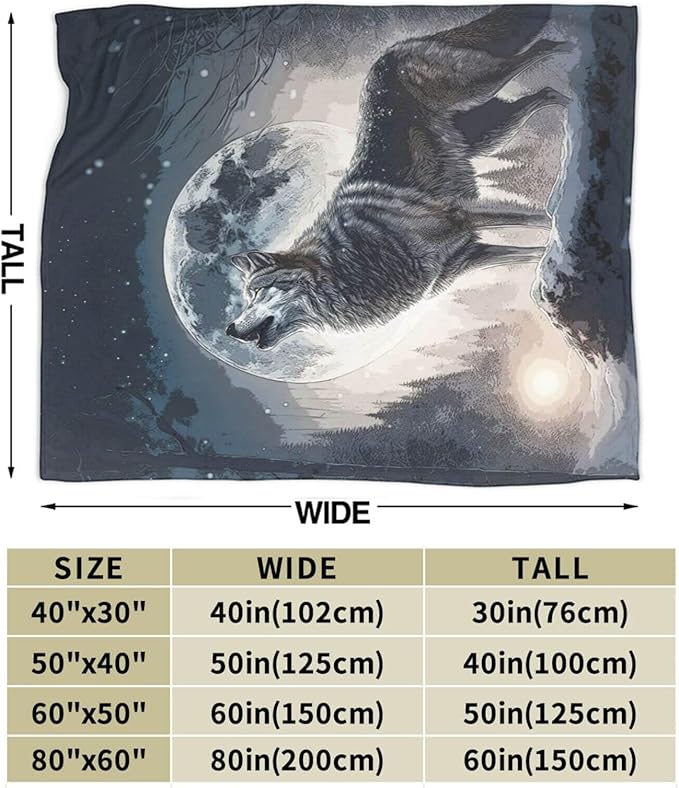 Howling Wolf Blanket for Women Men, Cool Wolf Themed Design Printed Throw Blankets for Teens Adults Lap, Chair Sofa, Warm Soft Cozy Blanket, 50"x 60"