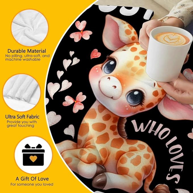 Giraffe Custom Blanket with Name Throw Blanket for Girls Just A Girl Who Loves Giraffe Gifts for Women Soft Comfortable for Bedding Couch Camping Traveling 90x120inches