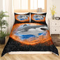 3D Shark Queen Duvet Cover,Starry Galaxy Nebula Comforter Cover 3pcs,Fierce Sea Creature with Sharp Teeth Bedding Set,Mystery Universe,No Comforter