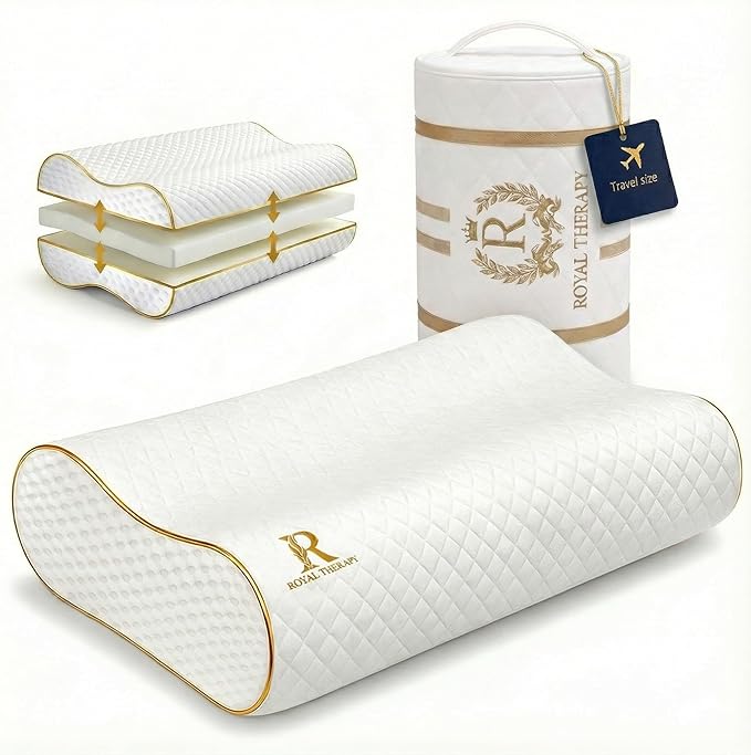 Royal Therapy Travel Memory Foam Pillow, Neck Pillow Bamboo Adjustable Side Sleeper Pillow (Travel 18 x 12 x 5)