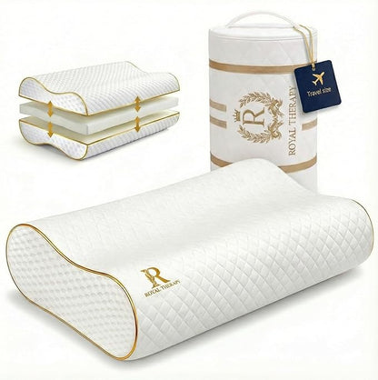 Royal Therapy Travel Memory Foam Pillow, Neck Pillow Bamboo Adjustable Side Sleeper Pillow (Travel 18 x 12 x 5)