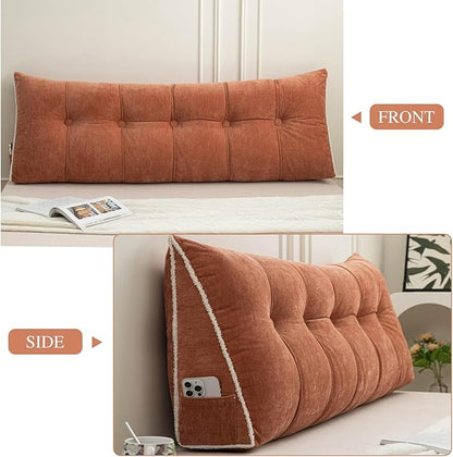 Headboard Pillow Twin, Chenille Triangular Wedge Pillow Headboard Twin Size, Reading Setting Backrest Daybed Pillows for Bed Sofa with Removable Coverr, Orange