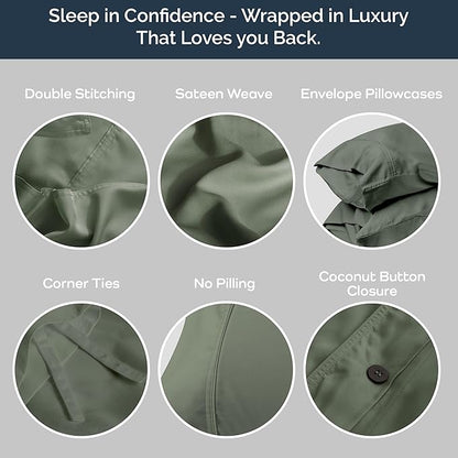Olive + Crate Tencel Eucalyptus Cooling Duvet Cover Set - Hypoallergenic, Lyocell Tencel Duvet Cover - Soft, Temperature Regulating with Hidden Button Closure & Corner Ties - King Size [Moss]