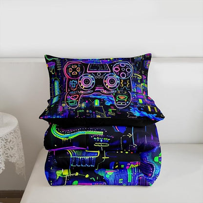 Feelyou Gamer Comforter Set Toddler Size Modern Game Console Controller Comforter for Boys Girls Teens Joystick Bedding Set Gaming Duvet Set Room Decor Dazzling Quilt Set