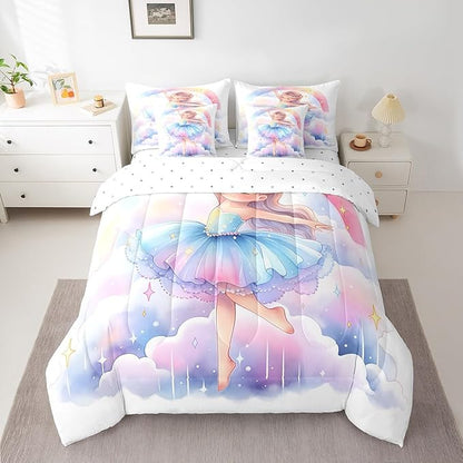 Feelyou Ballet Girls 7Piece Bedding Set King Size Cute Ballet Girls Comforter Set with Sheets for Kids Teens Toddler Dancing Girl Bed in a Bag Rainbow Bed Set
