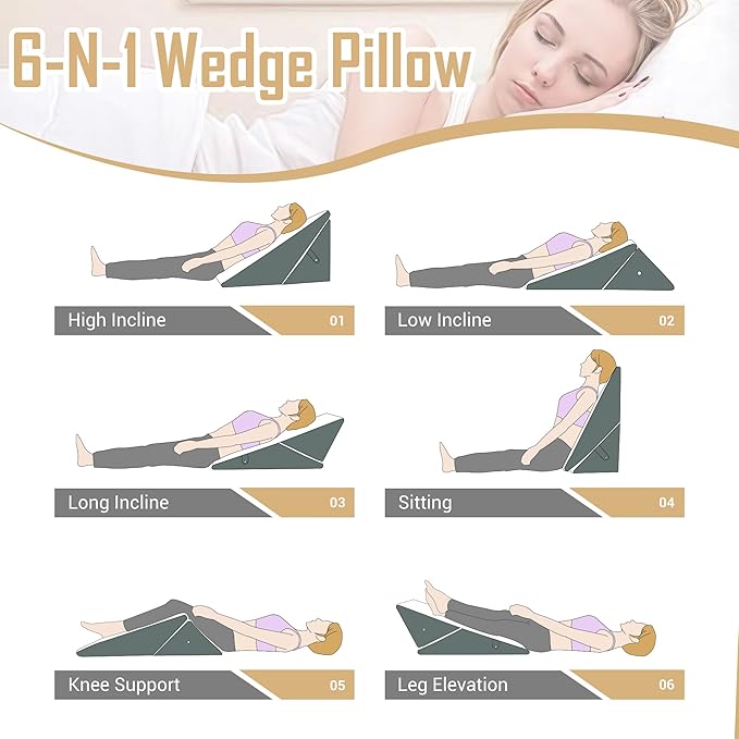 Bed Wedge Pillow for Sleeping, Adjustable Wedge Pillow Set for After Surgery, Elevated Triangle Pillow for Acid Reflux and Back Pain Relief, Post Surgery, Snoring, Back Suppor (White/Gray-01)