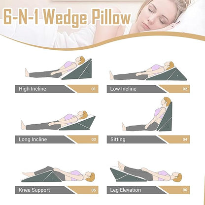 Bed Wedge Pillow for Sleeping, Adjustable Wedge Pillow Set for After Surgery, Elevated Triangle Pillow for Acid Reflux and Back Pain Relief, Post Surgery, Snoring, Back Suppor (White/Gray-01)