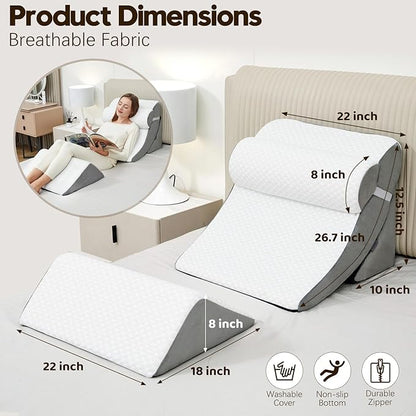 4pcs Wedge Pillow Set,Wedge Pillows for Back Pain Relief and Leg Pain,Wedge Pillow for Legs Swelling,Back Support, Post Surgery Recovery