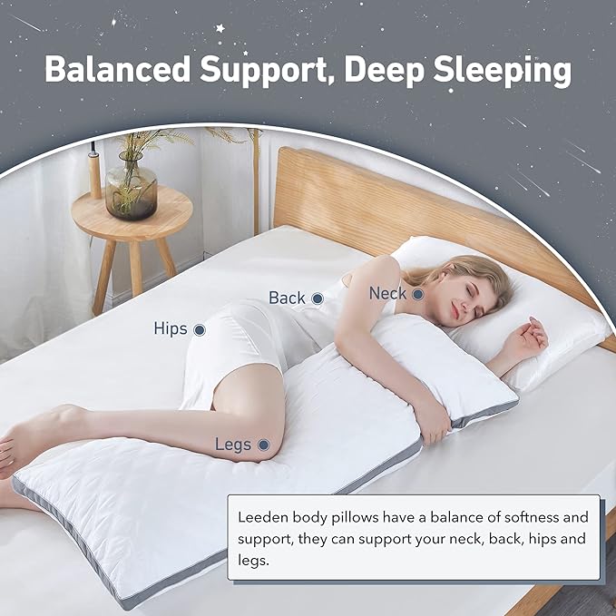 Leeden Body Pillow Insert - Full Body Pillow for Adults - Large Long Bed Pillow for Side Sleeper - Firm Breathable Support - 20 x 54 Inch - White