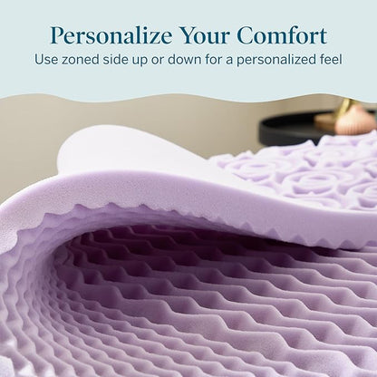 LUCID Lavender Infused 2 Inch Memory Foam Mattress Topper with 5 Zones – Twin XL Size – Plush Feel – CertiPUR Certified – Dorm Room Essentials
