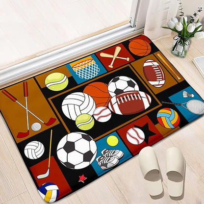 Sports Rugs for Boys Bedroom - Basketball Rug for Boys Bedroom Kids Carpet Sports Theme Basketball, Soccer, Baseball Carpet for Living Room Floor Mat Welcome Mat, 2x3 Feet