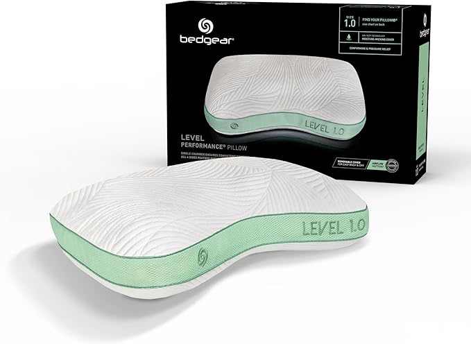 Bedgear Level Cuddle Performance Pillow - Firm Bed Pillow for Side Sleepers - Moisture Wicking Removable Cover - Size 1.0