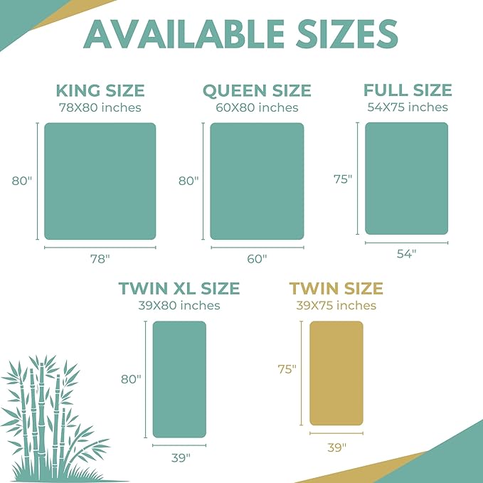 Twin Size 39x75” Premium Bamboo Waterproof Mattress Protector, 100% Viscose from Bamboo, Hypoallergenic, Cooling Mattress Pad Cover, Soft & Breathable Fitted Sheet Style up to 18" Deep - Rest Line