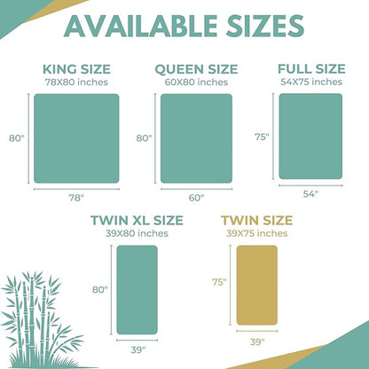 Twin Size 39x75” Premium Bamboo Waterproof Mattress Protector, 100% Viscose from Bamboo, Hypoallergenic, Cooling Mattress Pad Cover, Soft & Breathable Fitted Sheet Style up to 18" Deep - Rest Line
