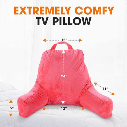 Cheer Collection Reading Pillow with Arms – Portable Bed Pillow for Sitting Up & Support, Foam-Filled Back Rest Pillow for Sitting in Bed & Couch, Machine Washable Hot Pink (Large)