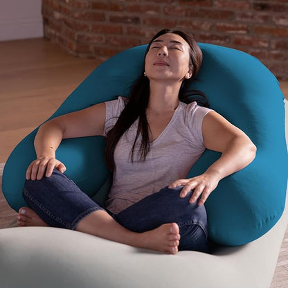 Yogibo Support U Shaped Reading Back Support Lounge Pillow with Arm Rests for Adults, Soft Micro-Bead Filling, Turquoise