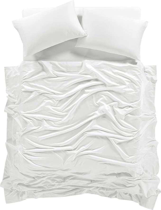100% Supima Cotton Sheets 600 Thread Count,Bed Sheet Set King Size Sheets 4 Pieces,Soft & Silk Sateen Weave, Fits Mattress Up to 18",Deep Pocket, Breathable & Fade Resistant(White,King)