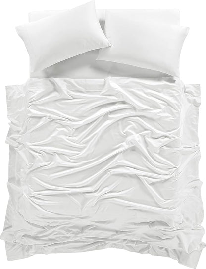 100% Supima Cotton Sheets 600 Thread Count,Bed Sheet Set King Size Sheets 4 Pieces,Soft & Silk Sateen Weave, Fits Mattress Up to 18",Deep Pocket, Breathable & Fade Resistant(White,King)