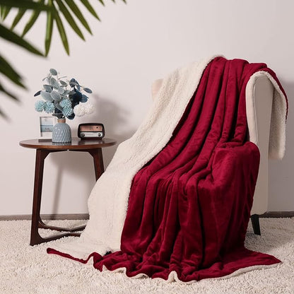 NANPIPER King Size Sherpa Blanket, Soft Fleece Throw for Bed, Reversible Thick Fuzzy Blanket for Winter (Wine Red, 90x108 inches)