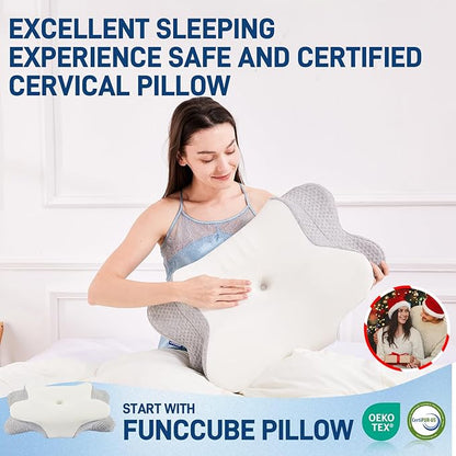 Cervical Neck Pillow for Sleeping, Dual Height Contour Memory Foam Pillow for Neck Pain Relief & Support, Orthopedic Butterfly Pillow for Side, Back & Stomach Sleepers – Cooling Washable Cover