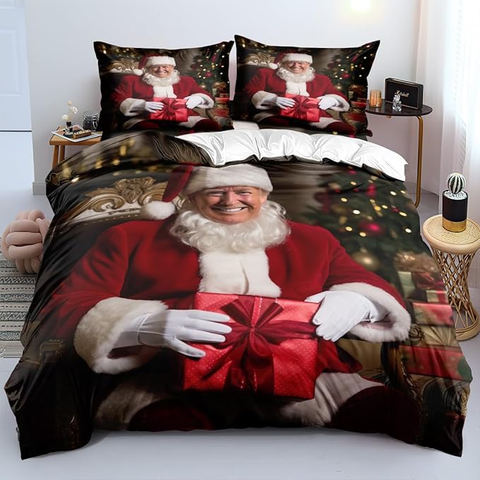 Merry Christmas Duvet Cover Set, Santa Claus Bedding Set Twin Size for Boys Adults Xmas Bedroom Decor Duvet Cover Set Sets, Red