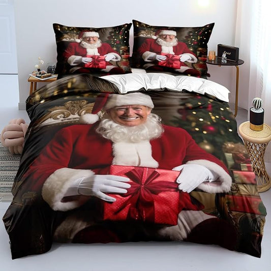 Merry Christmas Duvet Cover Set, Santa Claus Bedding Set Full Size for Boys Adults Xmas Bedroom Decor Duvet Cover Set Sets, Red