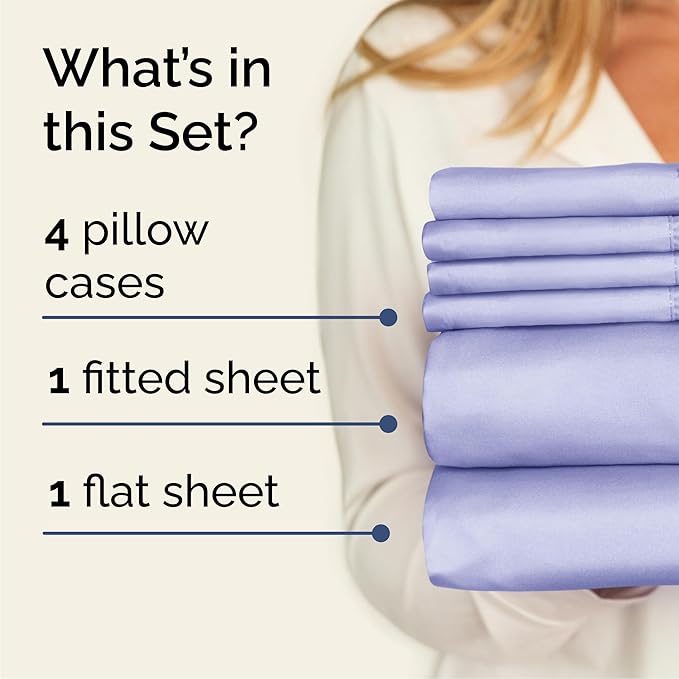 Full 6 Piece Sheet Set - Comfy Breathable & Cooling - Ultra Soft Hotel Luxury Bedding Set w/ 8-16 Inch Deep Pockets - 1 Flat & 1 Fitted Sheet & 4 Pillowcases - Wrinkle Free and Easy Care - Lavender