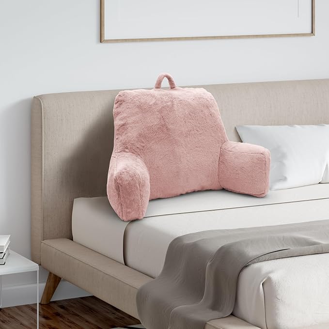 Reading Pillow Large Bed Pillow,Backrest Pillow with Arms, Back Support for Sitting Up in Bed, Couch for Lounging Bedrest,Pink