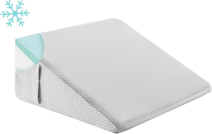 Bedluxe Wedge Pillow, 10 inch Bed Wedge Pillow for Headboard, Pillow Wedge for Acid Reflux Relief, Sleeping, After Surgery, Snoring, Gerd, Triangle Pillow Wedge - Cooling Memory Foam Top, Light Grey