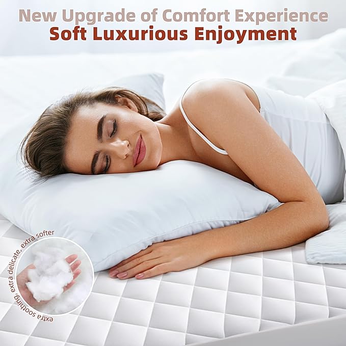 Queen Mattress Pad, Deep Pocket Quilted Premium Mattress Protector, Anti-Shift Design, Extra Elastic Strap, Soft Breathable & Noiseless Mattress Cover, Fit up to 22" (60x80 Inches, White)