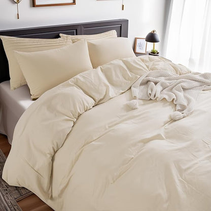 NEXHOME PRO Cotton Duvet Cover Oversized Queen 92"x98" Linen Look Textured Organic Natural 100% Washed Cotton Duvet Cover 3 Pieces Bedding Set Zipper Closure, Breathable (No Comforter)