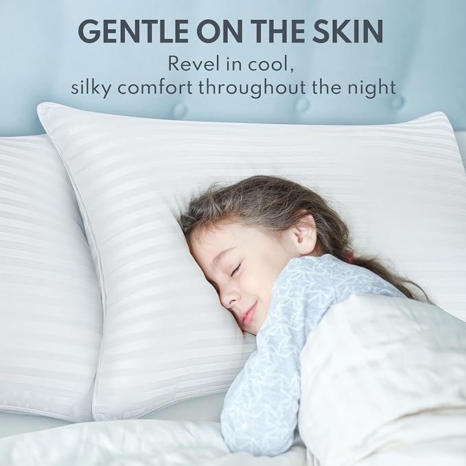 Queen Size Bed Pillows - Premium Down Alternative Cooling Pillows Set of 2 for Side, Back, and Stomach Sleepers Fluffy Hotel Quality Soft Microfiber Fill Breathable Skin-Friendly