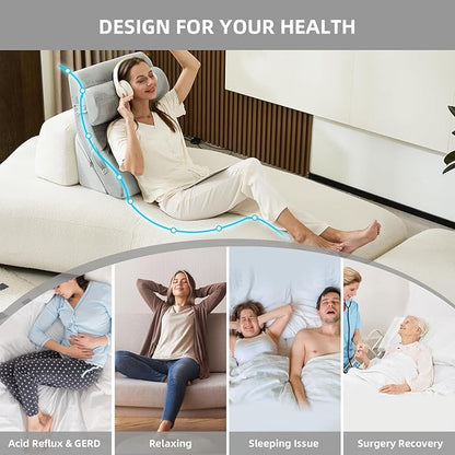 3PCS Orthopedic Bed Wedge Pillow Set, 45D Memory Foam Wedge Pillow Post Surgery for Back, Leg and Knee Support, Wider Adjustable Triangle Pillow Set for Sleeping,Acid Reflux,Anti-Snoring, Light Grey